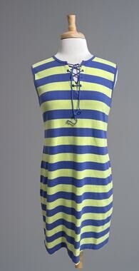 C&B SPORT Ribbed Tank Dress Striped Chartreuse Purple Corset Y2K Grunge Casual